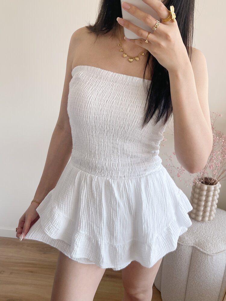 Elara Ruffle Tube Dress / White