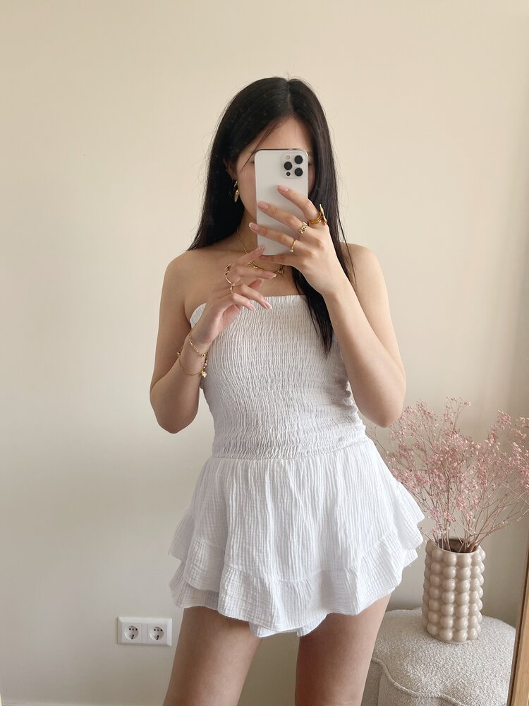 Elara Ruffle Tube Dress / White