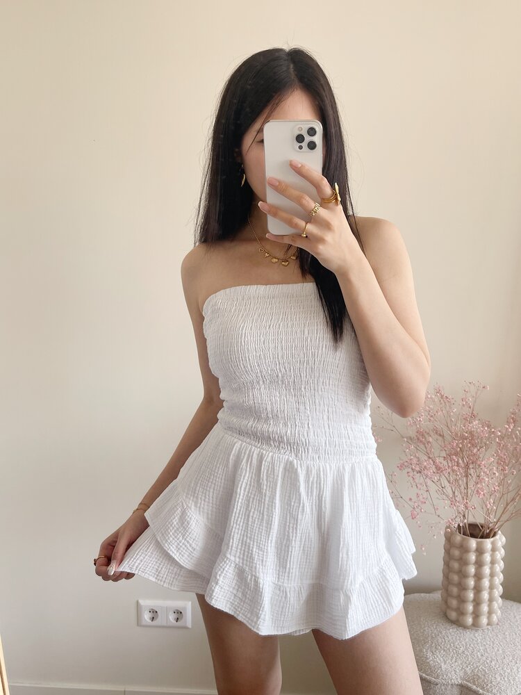 Elara Ruffle Tube Dress / White