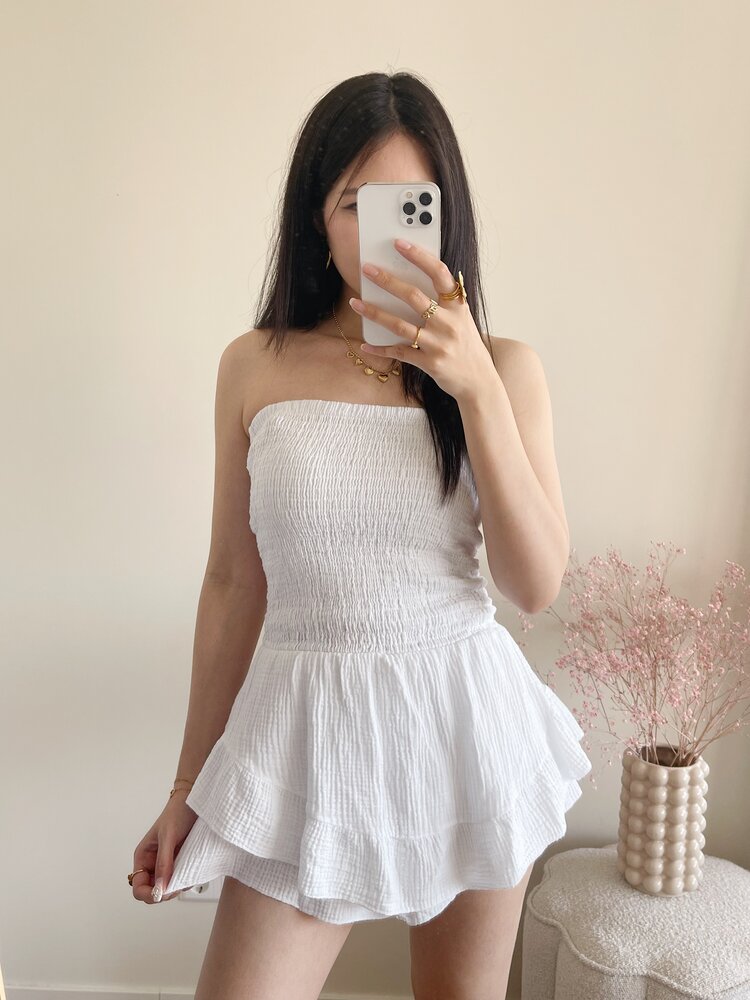 Elara Ruffle Tube Dress / White