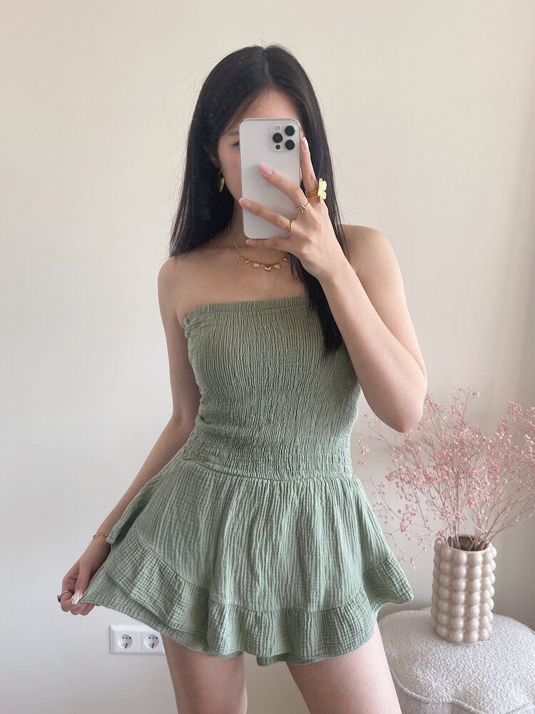Elara Ruffle Tube Dress / Olive Green