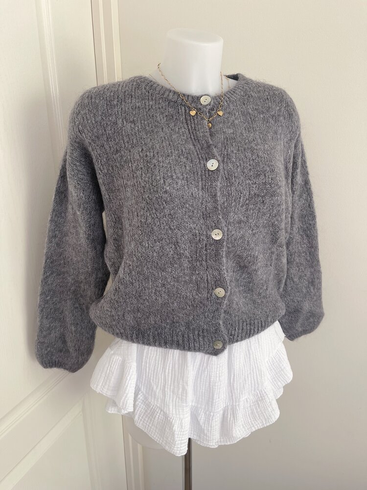 Lydia Fluffy Knit Cardigan / Grey