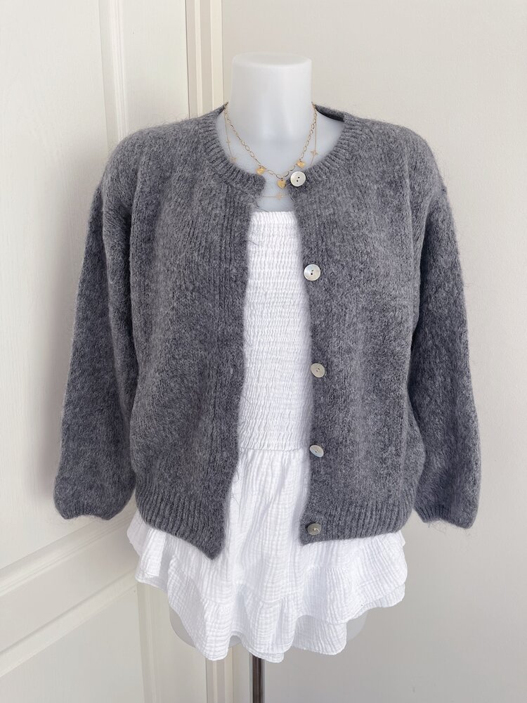 Lydia Fluffy Knit Cardigan / Grey