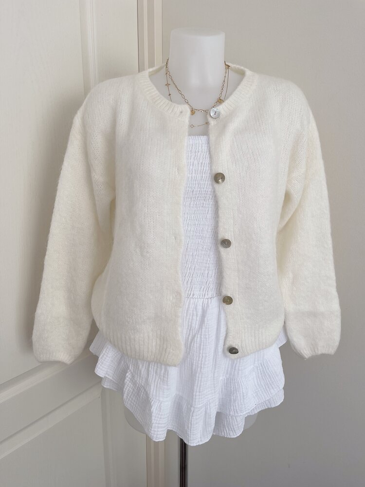 Lydia Fluffy Knit Cardigan / Cream