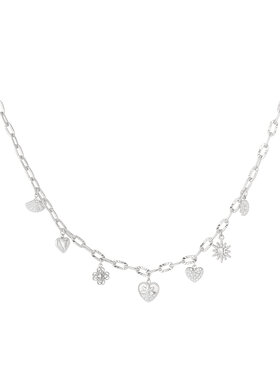Silver Delicate Tiny Mixed Charms Necklace