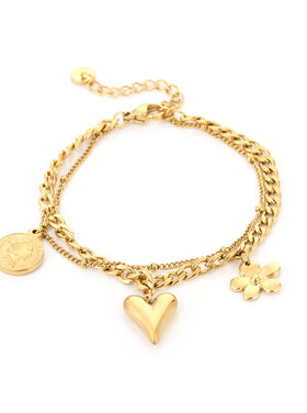 Gold Heart Coin Charms Bracelet