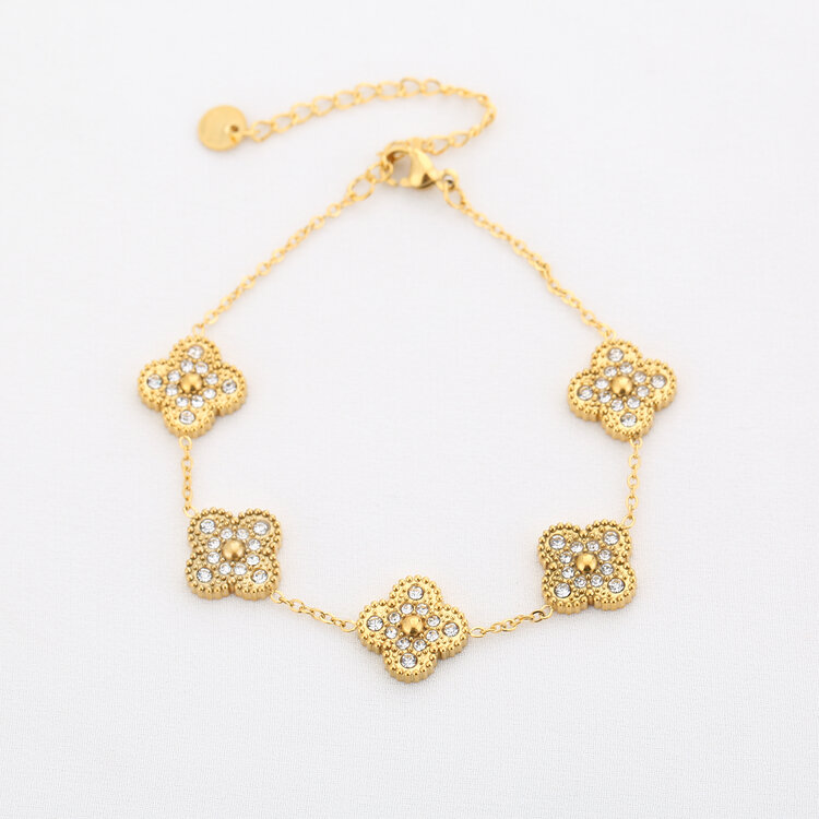 Gold Shiny Clover Charms Bracelet