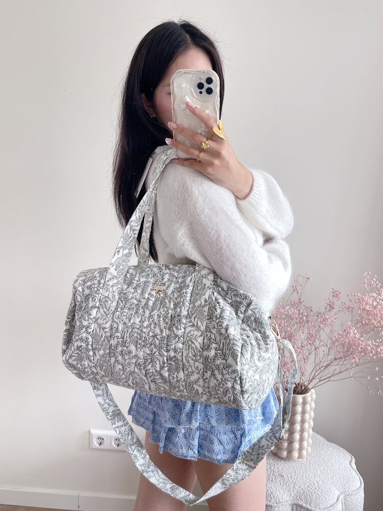 Jenny Flower Travel Bag / Green & White