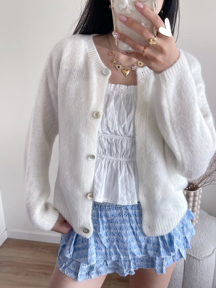 Lydia Fluffy Knit Cardigan / Cream