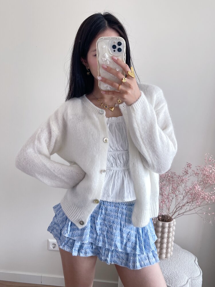 Lydia Fluffy Knit Cardigan / Cream