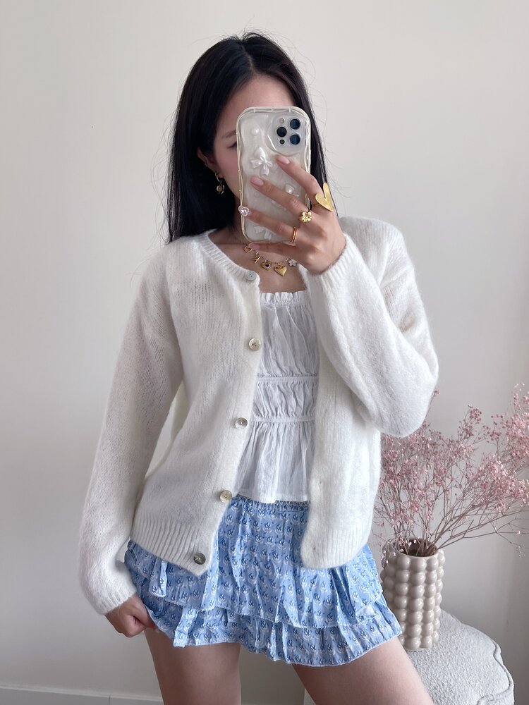Lydia Fluffy Knit Cardigan / Cream