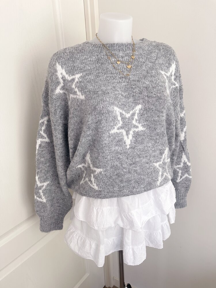 Aelia Star Knit Sweater / Grey White