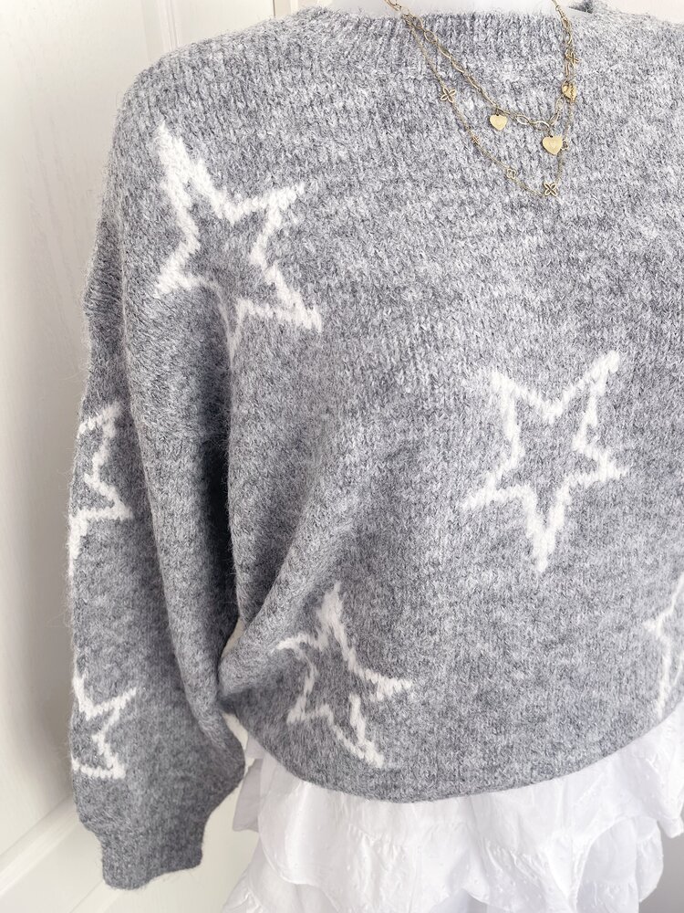 Aelia Star Knit Sweater / Grey White