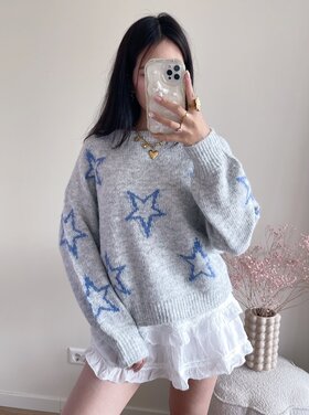 Aelia Star Knit Sweater / Grey Blue