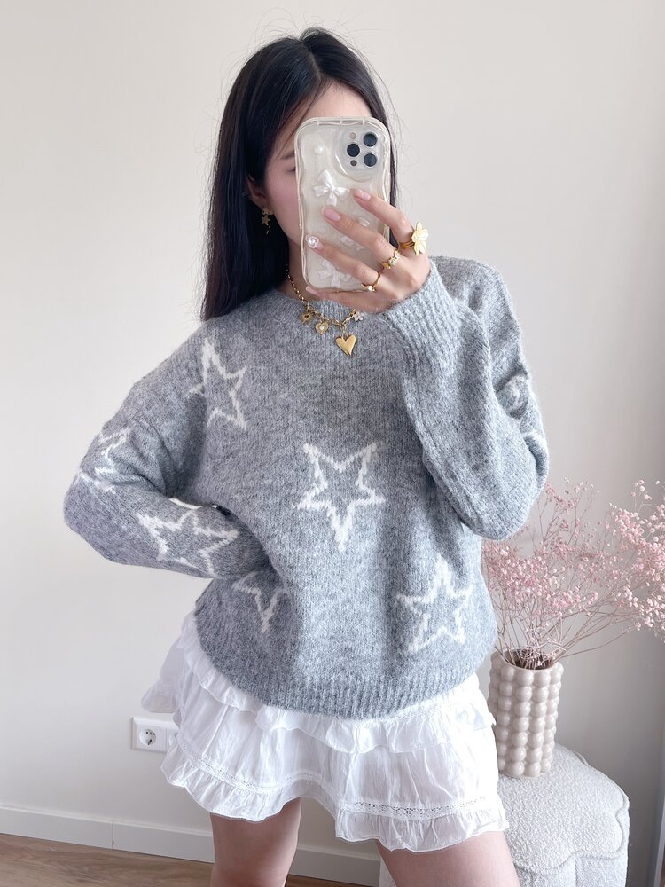 Aelia Star Knit Sweater / Grey White