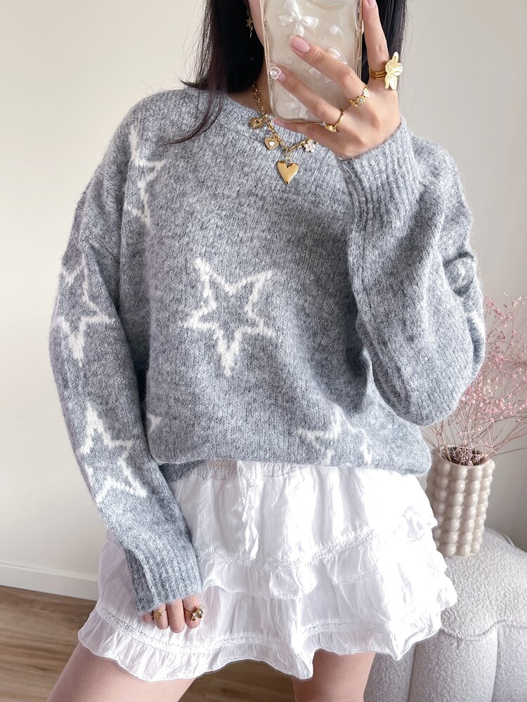 Aelia Star Knit Sweater / Grey White