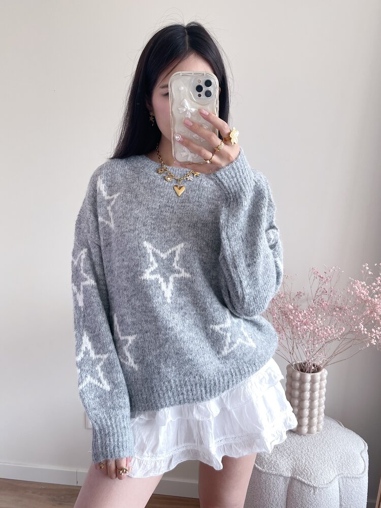 Aelia Star Knit Sweater / Grey White