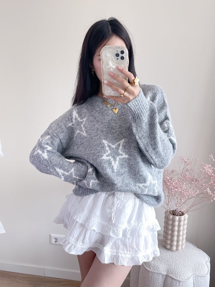 Aelia Star Knit Sweater / Grey White