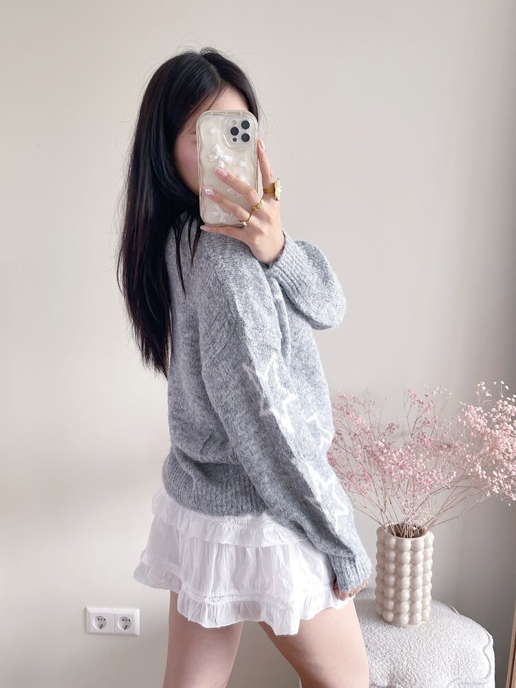 Aelia Star Knit Sweater / Grey White