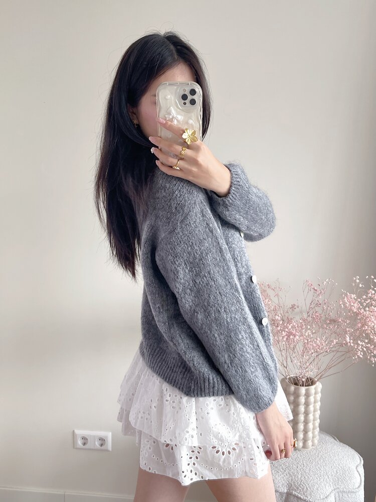 Lydia Fluffy Knit Cardigan / Grey