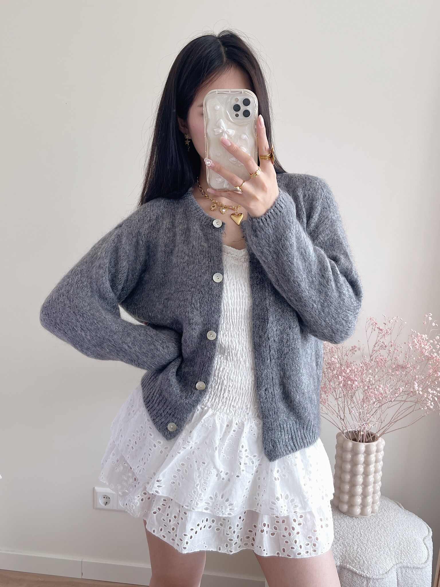 Lydia Fluffy Knit Cardigan / Grey - Hello My Love