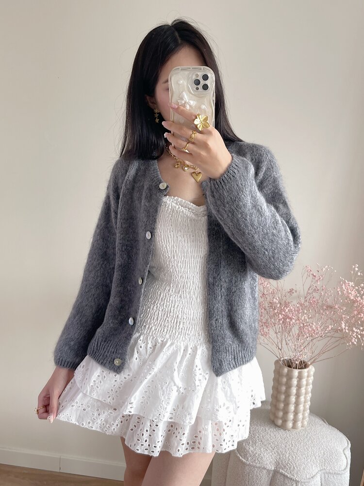 Lydia Fluffy Knit Cardigan / Grey
