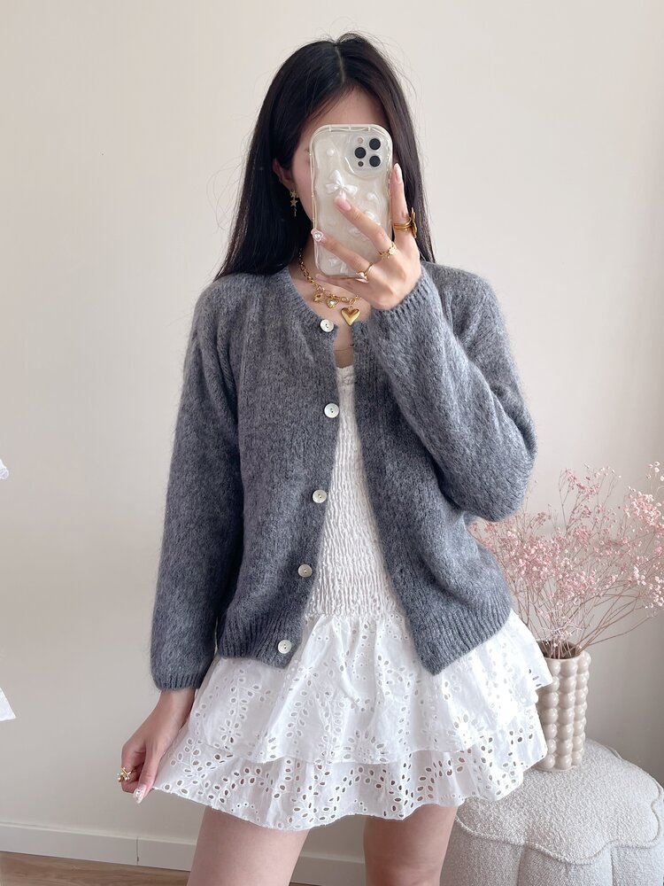 Lydia Fluffy Knit Cardigan / Grey