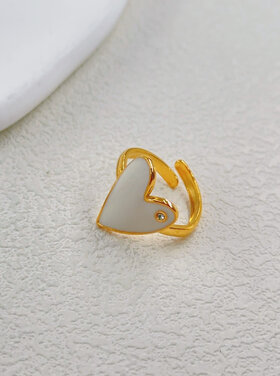 Gold Emaille Heart Diamond Ring  / White
