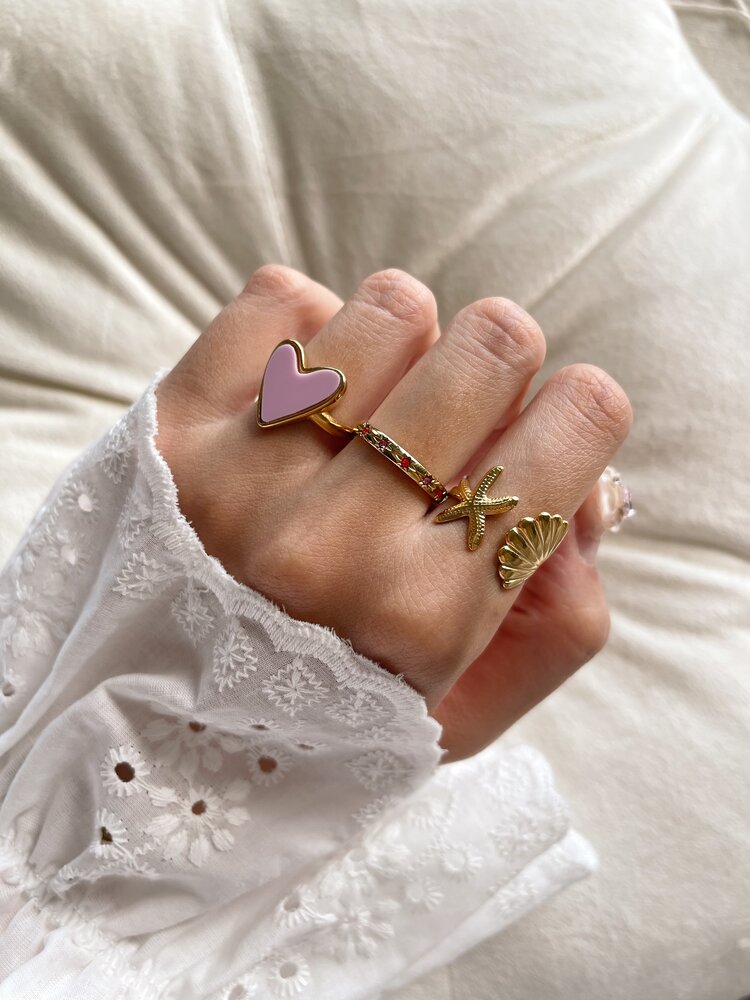Gold Candy Heart Ring / Pink