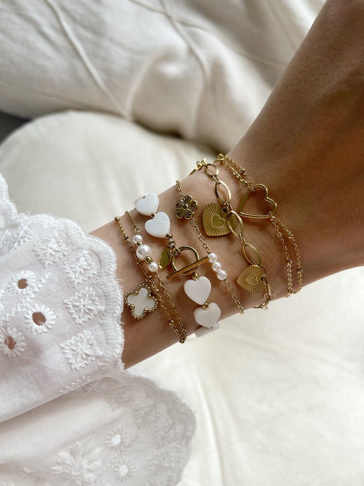 Gold Heart Double Dots Bracelet