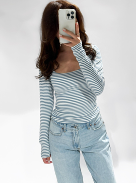 Rikka Striped Long Sleeve Top / Denim Blue