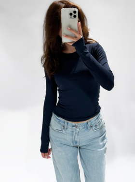 Kylie Basic Long Sleeve Top / Navy Blue