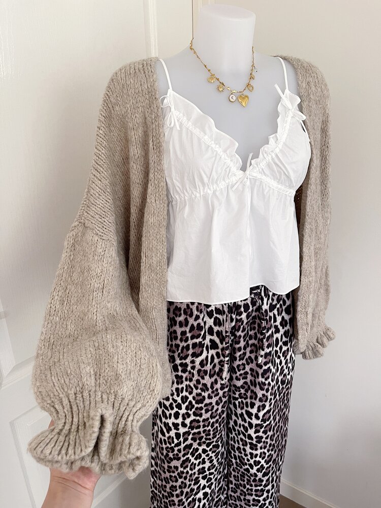 Celia Ruffle Knit Cardigan / Beige