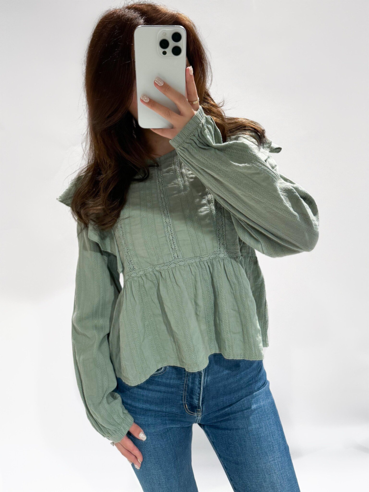Salina Embroidered Blouse / Army Green