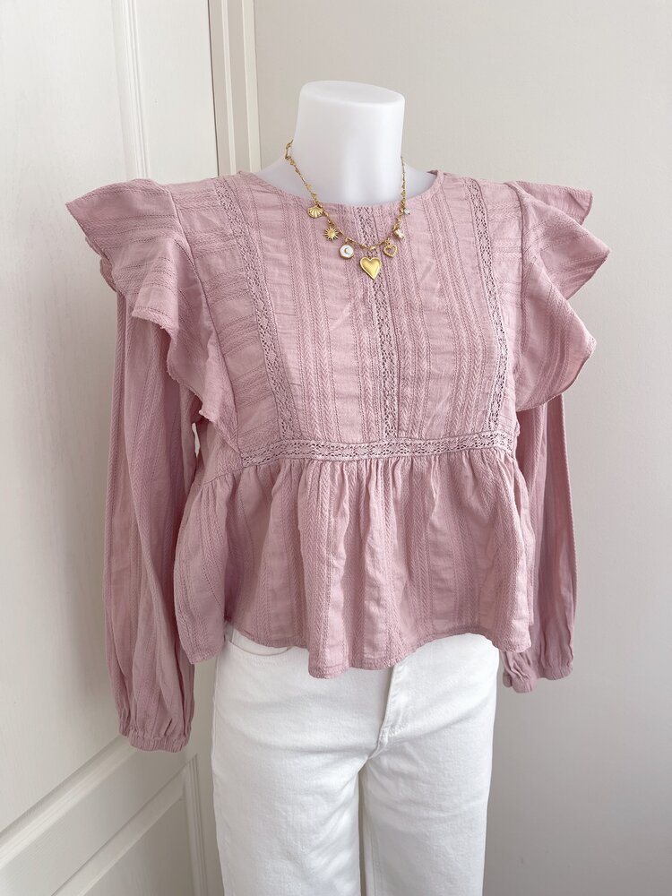 Salina Embroidered Blouse / Dusty Pink