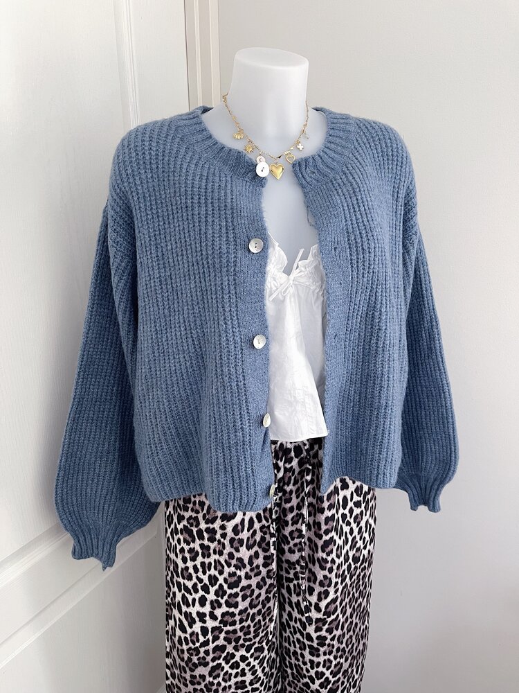 Mathilde Button Knit Cardigan / Denim Blue