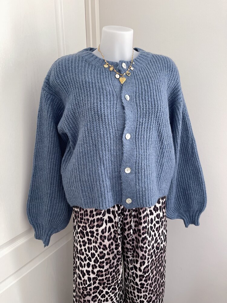 Mathilde Button Knit Cardigan / Denim Blue
