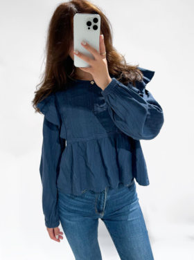 Salina Embroidered Blouse / Navy Blue