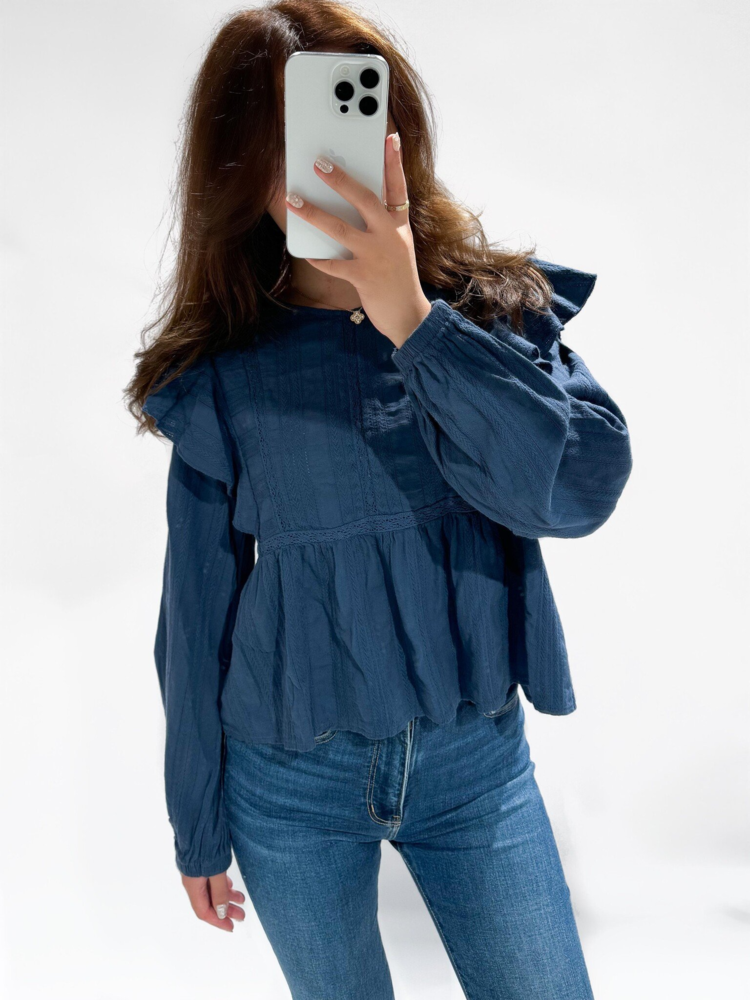 Salina Embroidered Blouse / Navy Blue