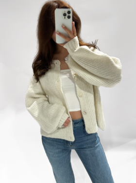 Mathilde Button Knit Cardigan / Ecru