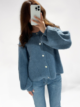 Mathilde Button Knit Cardigan / Denim Blue