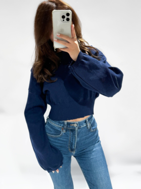 Lana Basic Crop Sweater / Navy