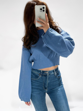Lana Basic Crop Sweater / Denim Blue