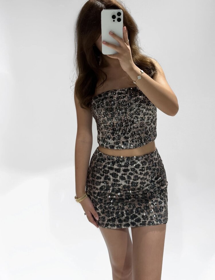 Izabel Leopard Sequin Skirt