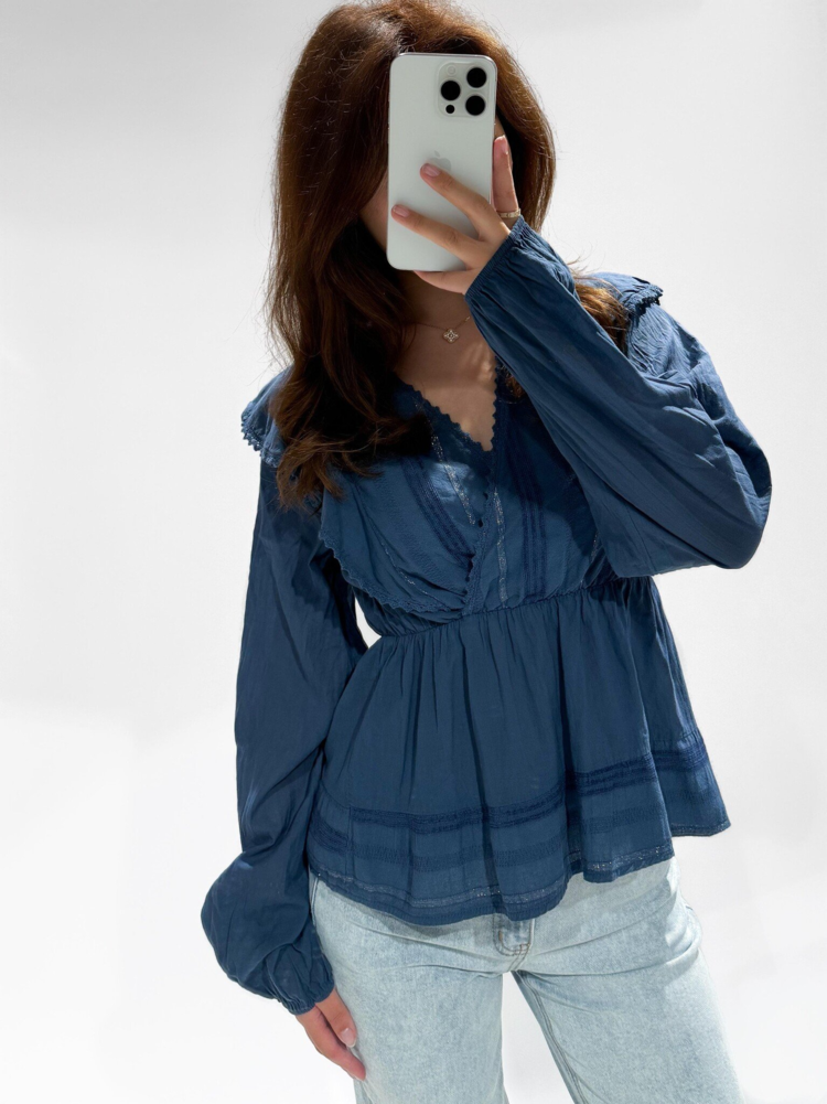 Nayla Embroidered Blouse / Navy Blue