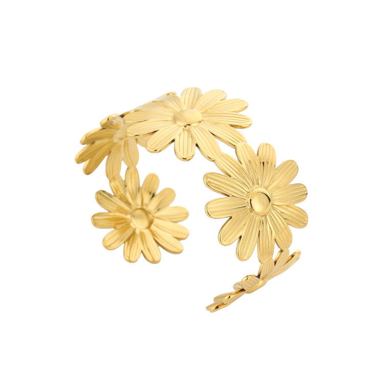 Gold Bold Flowers Bangle Bracelet