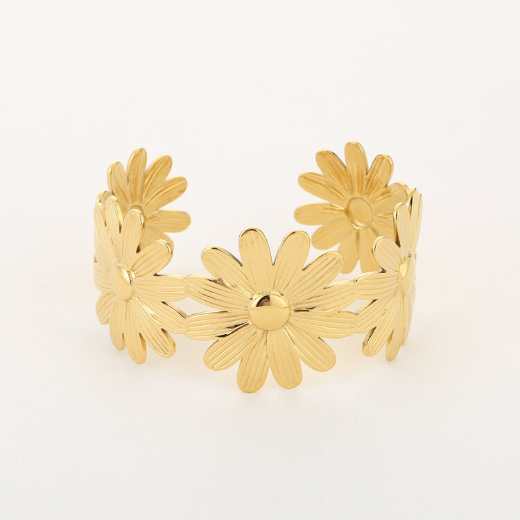 Gold Bold Flowers Bangle Bracelet