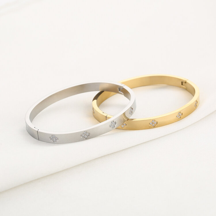 Silver Clover Bangle Bracelet