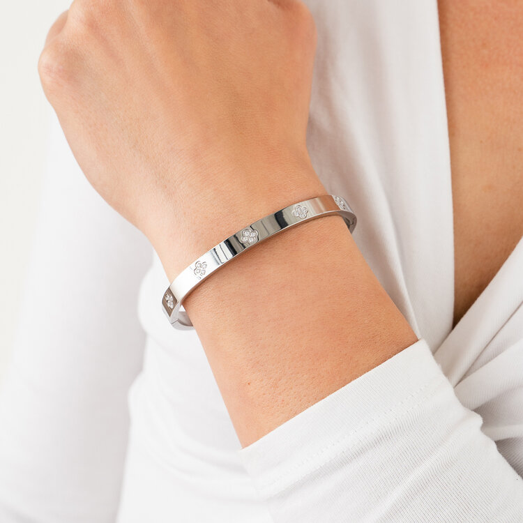 Silver Clover Bangle Bracelet