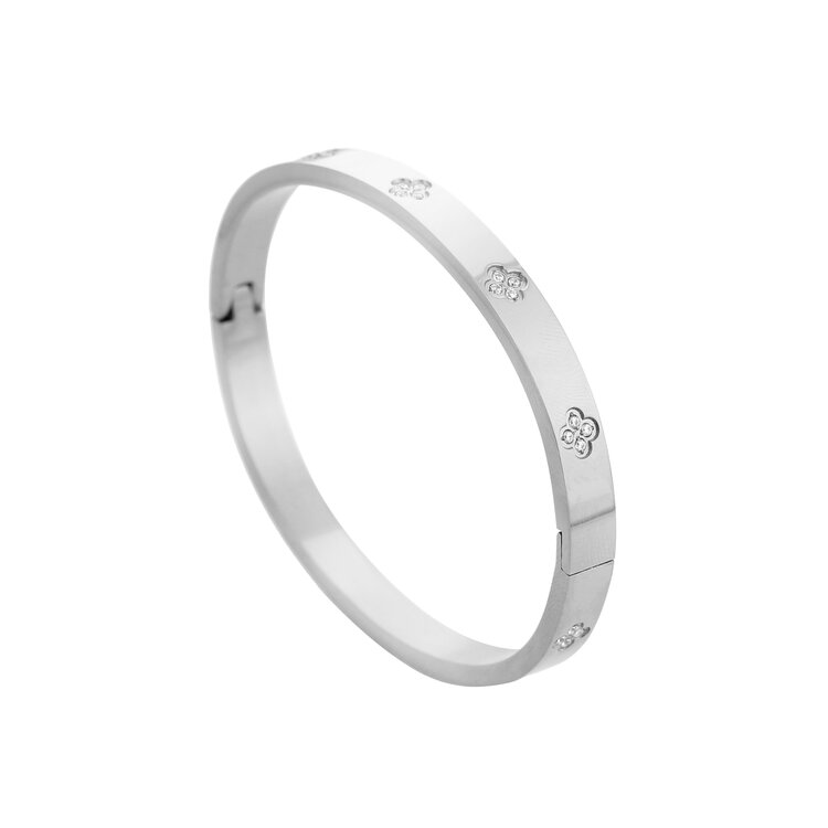 Silver Clover Bangle Bracelet